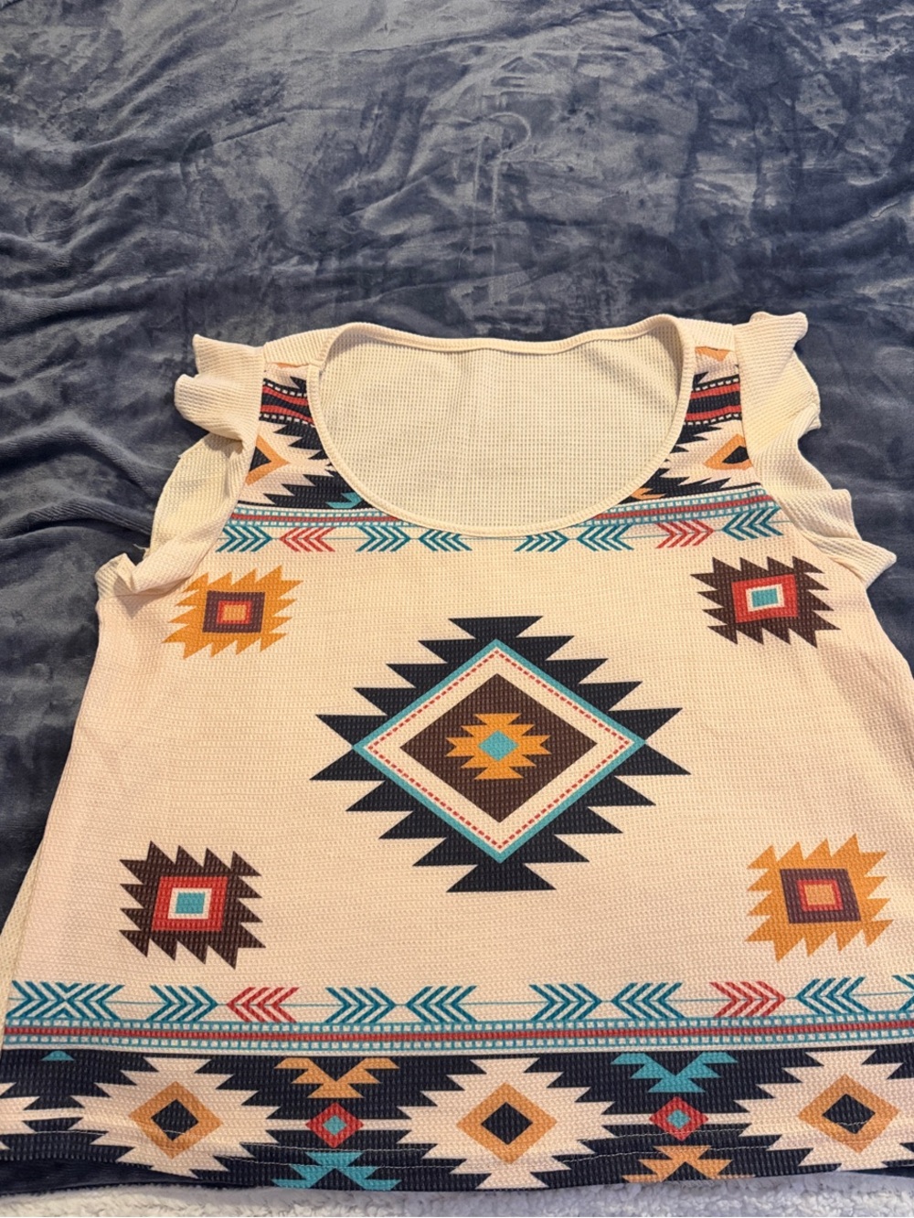 Cream Aztec Print Ruffle Sleeve Women's Top